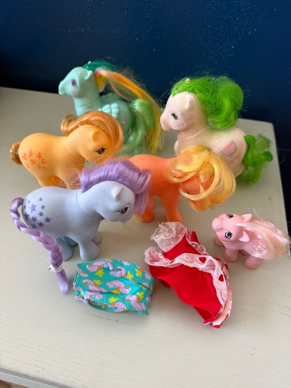 Lot of 6 Vintage 1980s My Little Pony Horses Clothing Flocked Pegasus Apple Jack